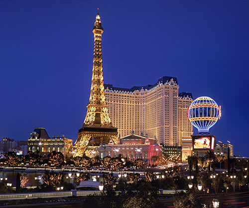 Paris Las Vegas hotel at night